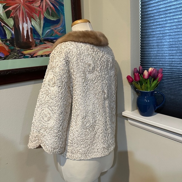 Ribbon Knit Jacket with Mink Collar by Projansky c1960s Gorgeous! Fits Sz M-L - Picture 13 of 16